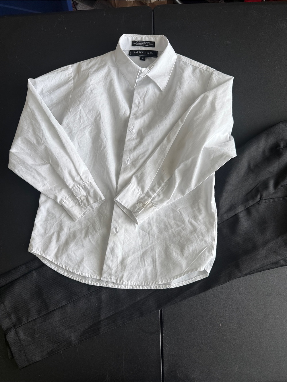 Andrew Fezza White Long-Sleeve Dress Shirt and Black Slacks